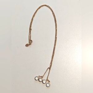 AVON 70s Vintage Gold Tone Necklace With Four Clear Rhinestones